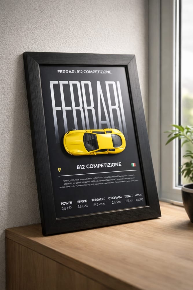 Ferrari 812 3D Die-Cast Car Frame – Premium Wall Decor