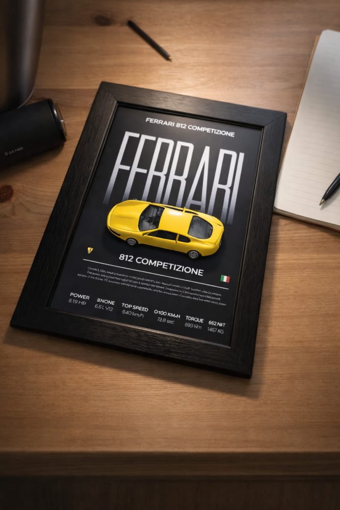 Ferrari 812 3D Die-Cast Car Frame – Premium Wall Decor view 2